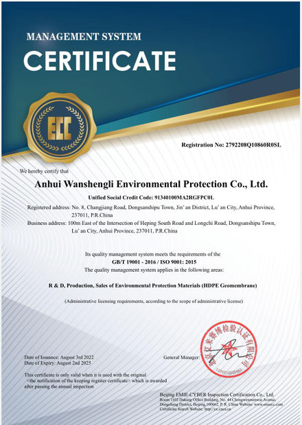 China Anhui Wanshengli Environmental Protection Co., Ltd zertifizierungen