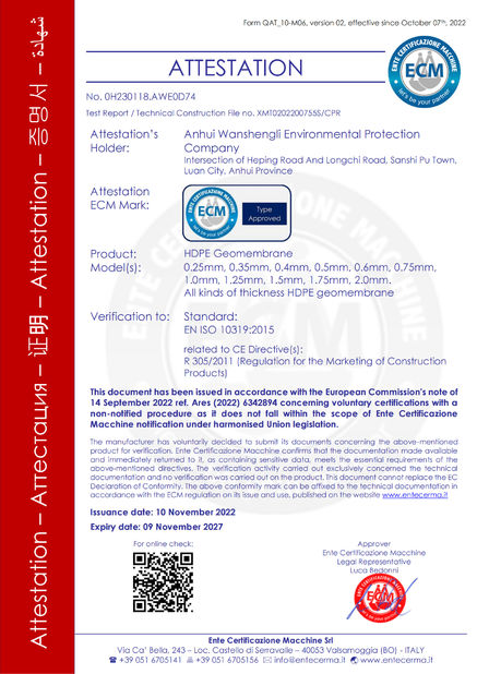 China Anhui Wanshengli Environmental Protection Co., Ltd zertifizierungen
